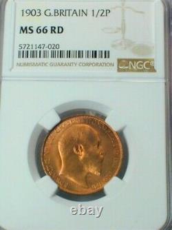 1903 Great Britain Half Penny NGC MS 66 RD Finest Known Top Population (#110)