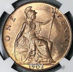 1905 NGC MS 64 RB Edward VII Penny Great Britain Mint State Coin (23050901C)