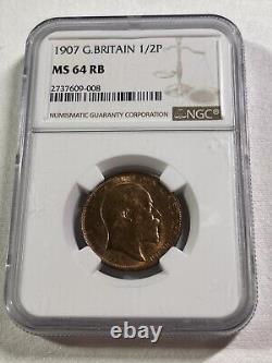 1907 Great Britain Half Penny Graded MS 64 RB by NGC