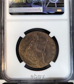 1908 Great Britain 1 Penny King Edward VII Ngc Ms 64 Rb Great Looking Coin