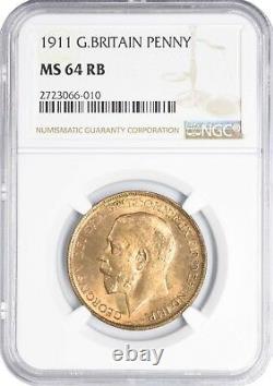 1911 MS64 RB Great Britain 1 Penny UNC NGC KM# 810 Pop 11/4 401 Registry Points