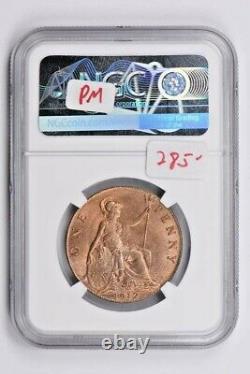 1912 Great Britain 1 Penny NGC MS 65 RD Witter Coin