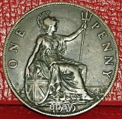 1919 Great Britain King George V Penny Bronze Coin Km# 810