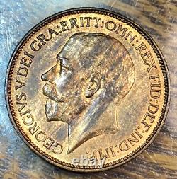 1925 Great Britain Half Penny Super Original Red/Brown Gem BU KM-824 CHRC