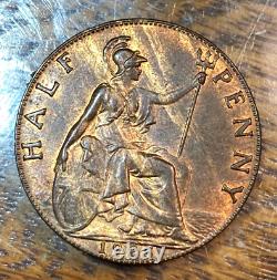 1925 Great Britain Half Penny Super Original Red/Brown Gem BU KM-824 CHRC