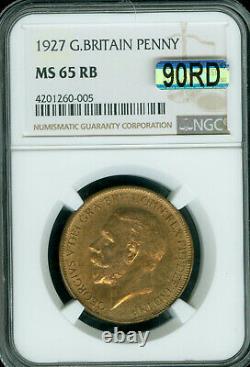 1927 Great Britain Penny Ngc Ms-65 Rb Mac 90rd 2nd Finest Registry & Spotless