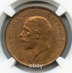 1929 Great Britain Penny. NGC Graded MS 64 RB. Lot #2709