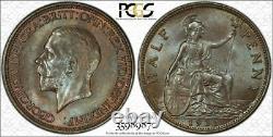 1931 Great Britain Half Penny Pcgs Ms64bn Color Toned Coin Only 1 Graded Higher