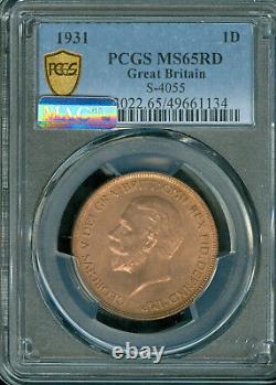 1931 Great Britain Penny Pcgs Ms65 Rd Pq Mac 2nd Finest Grade & Spotless