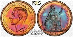 1937 Great Britain One Penny PCGS PR64RB Color Toned Coin In High Grade PROOF