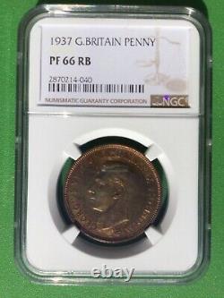 1937 Great Britain Penny, Proof, NGC PR 66 Red Brown. Attractive Toning