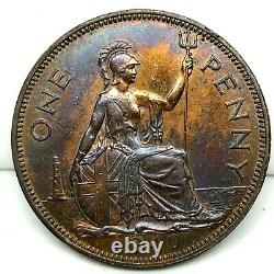 1940 Great Britain 1 Penny Bronze Ch Bu Proof Coin Km# 845 With Stunning Toning