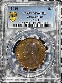 1940 Great Britain 1 Penny PCGS MS64RB Lot#G5246 Beautiful Toning! Better Date