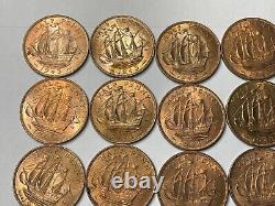 1943 Au/Unc. Key Date GREAT BRITAIN HALF PENNY COIN ROLL Of 22 COINS TOTAL