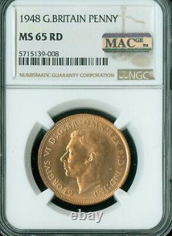 1948 Great Britain Penny Ngc Ms65 Rd Pq 2nd Finest Registry Mac Spotless