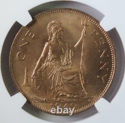 1949 Great Britain George VI One Penny Coin NGC Graded MS65 RB GEM UNC Top Pop