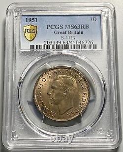 1951 Great Britain 1 Penny Copper Coin PCGS MS 63 RB