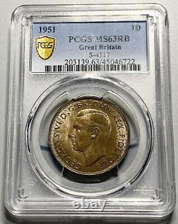 1951 Great Britain 1 Penny Copper Coin PCGS MS 63 RB