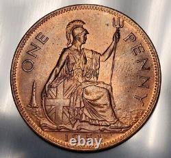 1951 Great Britain One Penny Copper World Coin Gem Unc Rb