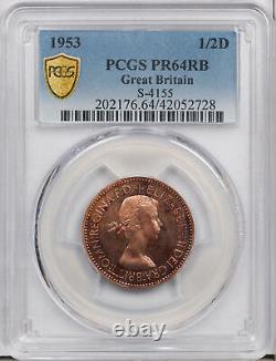 1953 Great Britain 1/2 Penny PCGS PR 64 RB NSFW Shocking toning, Unbelievable