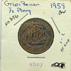 1959 Great Britain 1/2 Penny Bronze Ch Bu Proof Km#896 With Stunning Toning