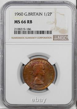1960 Great Britain 1/2 Penny Ngc Ms 66 Rb #k Only 2 Graded Higher