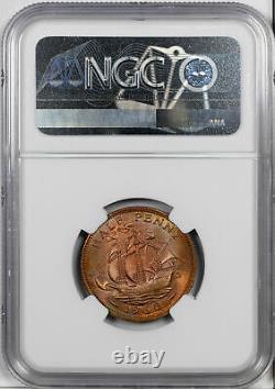 1960 Great Britain 1/2 Penny Ngc Ms 66 Rb #k Only 2 Graded Higher
