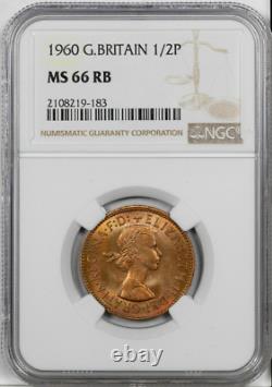 1960 Great Britain Half Penny Ngc Ms-66-rb Red-brown Low Pop R-7 Highest Grades