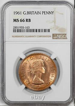 1961 Great Britain 1 Penny Ngc Ms 66 Rb #g Only 1 Graded Higher