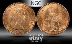 1961 Great Britain 1 Penny Ngc Ms65 Rd Finest Known