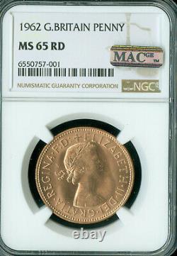 1962 Great Britain Penny Ngc Ms65 Rd Pq 2nd Finest Grade Mac Spotless