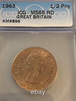 1963 GREAT BRITAIN 1/2 PENNY MS65 RD RARE GRADE Lists $2250.00 Very Rare