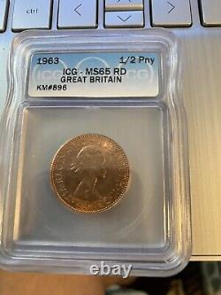 1963 GREAT BRITAIN 1/2 PENNY MS65 RD RARE GRADE Lists $2250.00 Very Rare