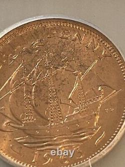 1963 GREAT BRITAIN 1/2 PENNY MS65 RD RARE GRADE Lists $2250.00 Very Rare