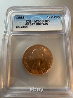 1963 Great Britain 1/2 Penny Ms66 Rd Only One Known In This Rare Grade