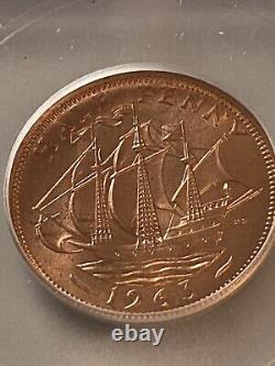 1963 Great Britain 1/2 Penny Ms66 Rd Only One Known In This Rare Grade