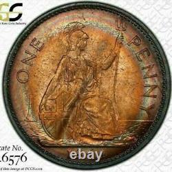 1964 Great Britain One Penny Pcgs Ms64rb Color Toned Coin Only Two Graded Higher