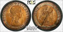 1964 Great Britain One Penny Pcgs Ms64rb Color Toned Coin Only Two Graded Higher
