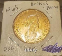 1964 Great Britain Queen Elizabeth II Bronze Penny Coin 23d