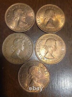 1964 Great Britain Queen Elizabeth II Bronze Penny Coin One Cent