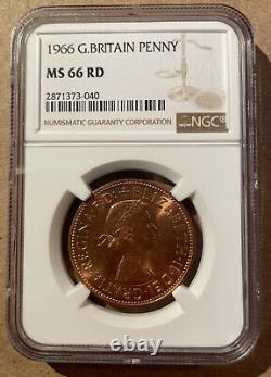1966 GREAT BRITAIN ONE PENNY NGC MS 66 RD Top Population! Finest Known! RED