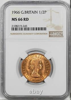 1966 Great Britain 1/2 Penny Ngc Ms 66 Rd Finest Known