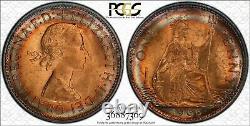 1966 Great Britain 1 One Penny Pcgs Ms64+ Beautiful Rainbow Color Toning