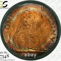 1966 Great Britain 1 One Penny Pcgs Ms64+rb Only 4 Higher Worldwide Toned (dr)