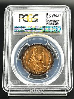 1966 Great Britain 1 One Penny S-4157 Pcgs Ms64 Rd Toned