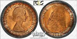 1966 Great Britain One Penny Pcgs Ms64rd Rainbow Color Toned Gem