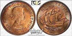 1967 Great Britain 1/2 Half Penny Pcgs Ms64rd Rainbow Color Toned Coin