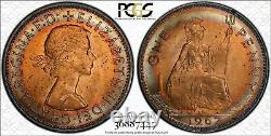 1967 Great Britain 1 One Penny Pcgs Ms64 Very Nice Rainbow Color Toned Coin