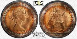 1967 Great Britain One 1 Penny Pcgs Ms64rb Target Toned Finest Known Grade