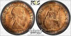 1967 Great Britain One 1 Penny Pcgs Ms64rd Circle Toned Coin High Grade